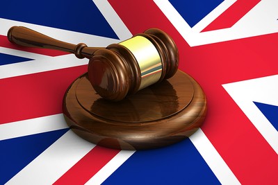 3D Wooden Gavel on UK Flag