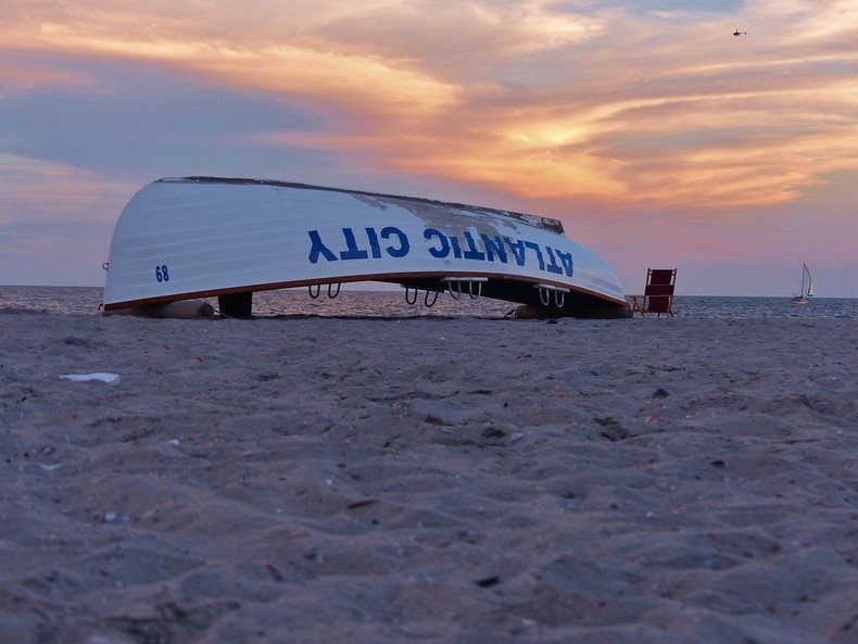 Atlantic City Boat Upside Down on Beach