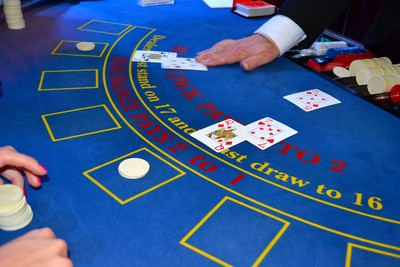 Blackjack Table with Blue Cloth