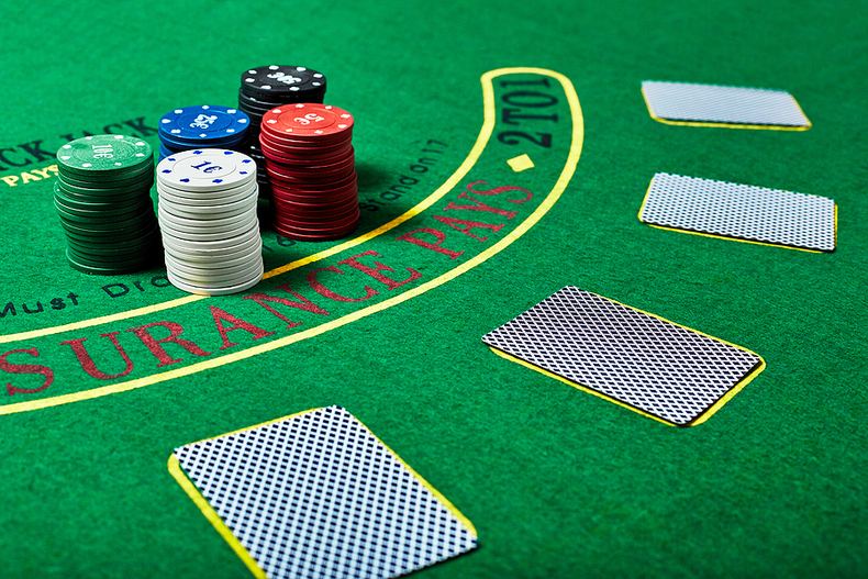 Blackjack Table with Cards Face Down
