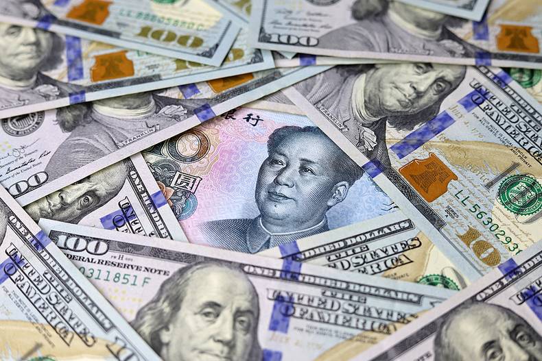 Chinese Yuan and American Dollar Banknotes