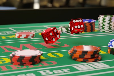 Close Up of Falling Dice on Craps Table