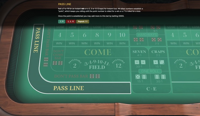 Craps Table Pass Line