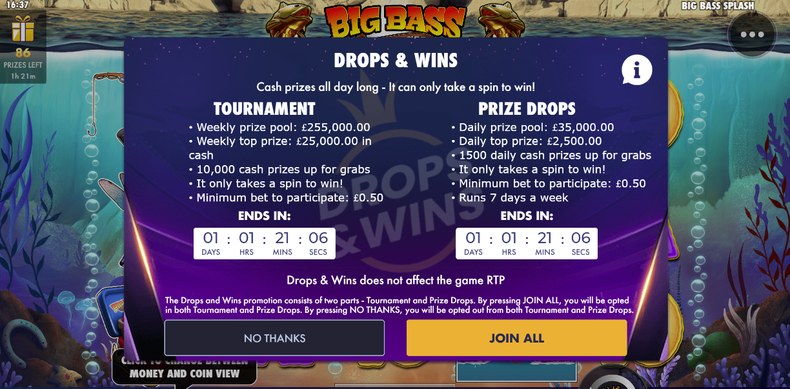 Drops & Wins Help Screen