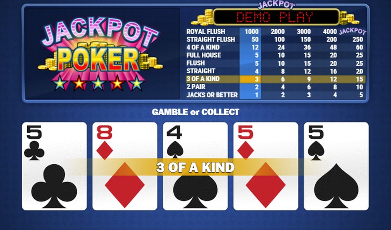 Jackpot Video Poker with 3 of a Kind