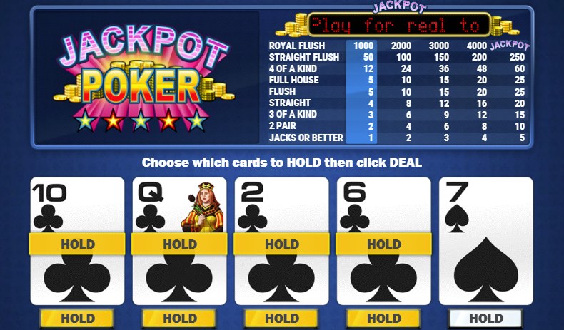 Jackpot Video Poker with Held Cards