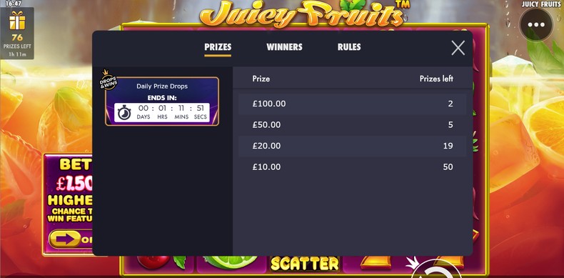 Juicy Fruits Daily Drops & Wins Prizes