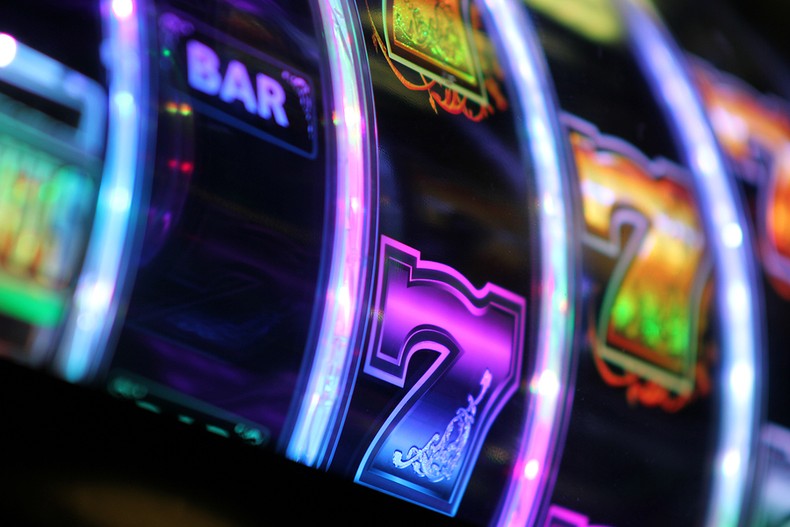 Neon 7s on Slot Machine