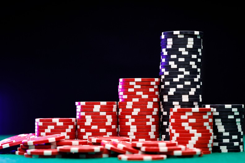 Stacks of Black and Red Casino Chips