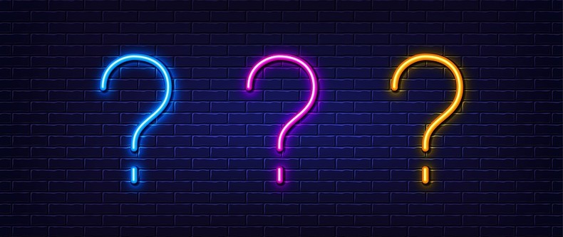 Three Neon Question Marks