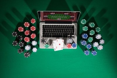 Top View of Laptop Showing Online Poker