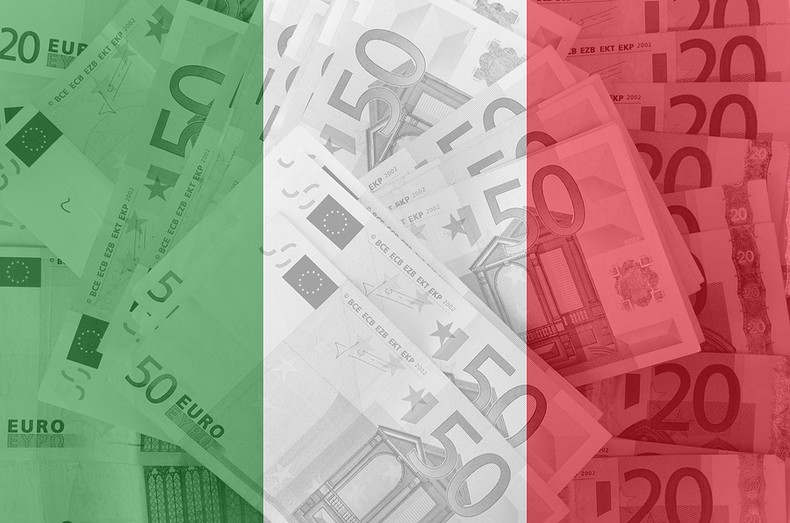 Transparent Italian Flag Against Euro Banknotes